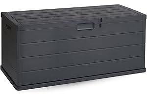 VIRSUS Baule da Giardino con Ruote, misura 118x59x57 cm, Cassapanca Effetto Legno Antracite, Impermeabile, Chiusura Lucchettabile, Contenitore da Esterno, Capacità 340 Litri -ALP001F