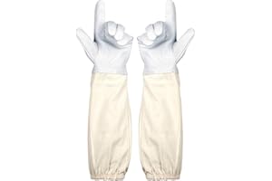 ERMWALR Ziegenleder-Imkerhandschuhe, stichfeste Imkerhandschuhe, für Männer und Frauen geeignet, Imkerzubehör, Imkerhandschuhe mit belüfteten Manschetten (Weiß, XXL)