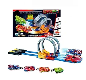 Kiti Kits Childs Comic Series Double Track Set with High Speed Action (with 2+2 Metal Car)