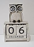 18 cm hoch Ewiger Kalender, Eule, Holz Schreibtisch Ornament Weiß Shabby Chic 18 cm
