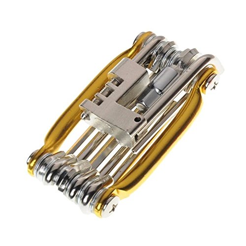 LARS360 Fahrrad Multitool 11 in 1 Multifunktionswerkzeug mit Inbusschlüssel und Steckschlüsseln klappbar Tools Kit Blau/Gold