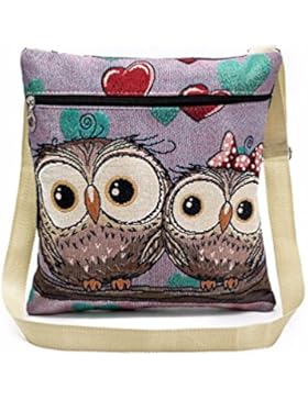 BZLine® Frauen Bestickte Eule Tragetaschen Schultertasche Handtaschen Postman Tasche, 31cm ×1cm ×28cm