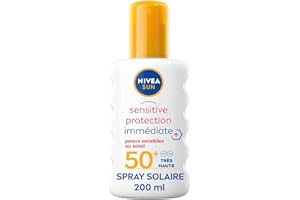 NIVEA SUN Spray solaire Sensitive protection immédiate FPS 50+ (1x200 ml), protection anti UV adaptée aux peaux sensibles, écran solaire texture légère & non grasse