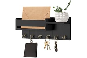 LUPATDY Bois Boite a Clef,Boîte à clés en bois avec 6 crochets à clés,Boîte à clés moderne,Porte-clés mural pour salon, cuisine, bureau, couloir, chambre à coucher, Noir