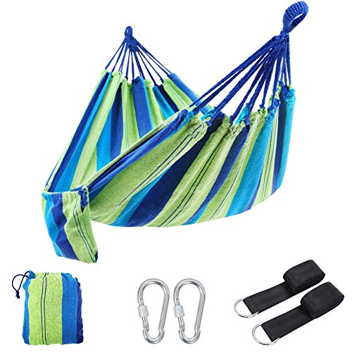 SONGMICS Hamaca de Algodón y Poliéster, con Correas y Mosquetones, 210 x 150 cm, Carga de 270 kg GDC15P