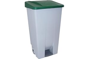 Contenedor de Reciclaje con Pedal 120L Gris con Tapa Verde – Cubo de Basura Selectivo con Ruedas y Asa Ergonómica, Plástico Resistente y Fácil Limpieza | Denox