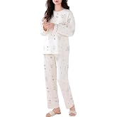 Celary Women's Korean Night Suit Set | Round Neck Full Sleeve Top & Printed Ankle Length Pyjama | Skin-Friendly Fabric Soft B