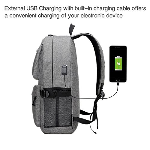 Rucksack Herren Damen Schulrucksack Rucks  cke Wasserfeste Schul-Reise Tasche mit USB Ladestation  Grau 
