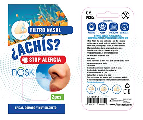 Nosk - Filtro Nasal 2 Unidades TALLA PEQUEÑA - Bloquea al instante los síntomas de la alergia, el asma y la contaminación