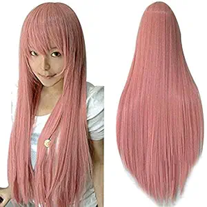 Anogol Hair Cap +Vocaloid 80cm Long Straight Hair Wigs Lolita Pink Cosplay Wig