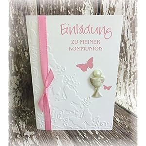 Einladung Einladungskarte Kommunion Konfirmation Schmetterling Kelch rosa rose altrosa
