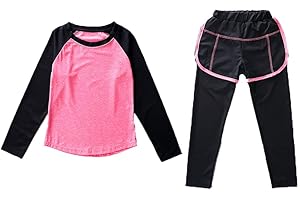 Echinodon Mädchen Sport-Set 2tlg Schnelltrockend Langarmshirt + Hose mit Shorts Trainingsanzug für Jogging Fussball Yoga