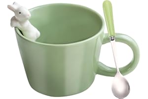 BigNoseDeer Urocze kubki z zajączkiem wielkanocnym z królikiem 3D w środku, ceramiczny kubek do kawy z łyżeczką, urocze prezenty, prezenty wielkanocne, spersonalizowane prezenty urodzinowe dla kobiet,