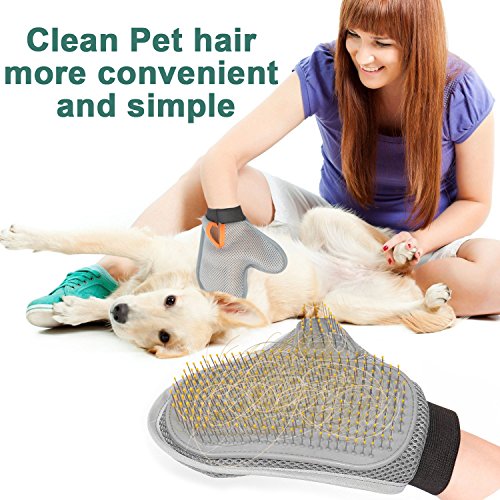 Fellpflegehandschuh Bürste für Hunde, Poppypet Fellpflege Hundebürste, Entfernt lose Haare, massiert Ihren Hund, mit Metall Noppen, Metallborsten, Massagehandschuh - 2