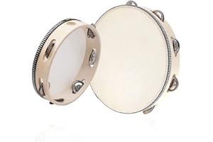 WEYYING 2 stück Tamburin Einreihig, Tambourine, Schlaginstrument, Holz Tambourin, Handtrommel Percussion, mit Jingles, Handtrommel, für Partys, Spiele, Tänze, Schulen, Kinder (6 Zoll und 8 Zoll)
