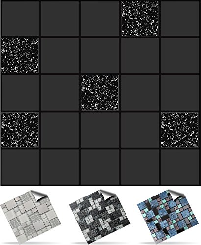 30 stück Fliesenaufkleber für Küche und Bad (Tile Style Decals 30xTP 71 -6in- Black Glitter Mosaic) | Mosaik Wandfliese Aufkleber für 15x15cm Fliesen | Fliesen-Aufkleber Folie Farbe - Mitternachtsblau | Deko-Fliesenfolie für Küche u. Bad (15cm - 30 stück, Schwarz Mosaic)