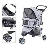 Cochecito Plegable Mascotas 75x45x97cm Perro Gato Carrito Ruedas Giran 360º Gris