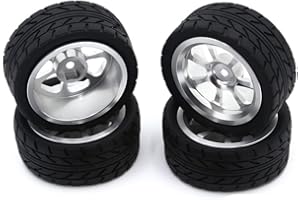 WORKSDUO Für Wltoys 144001 144010 124016 124017 124019 124018 A959 A949 A969 A959B RC Autoteile 65 mm Metallfelge & High Grip Gummireifen Ersatz AC. Zubehör (Farbe: Silber)