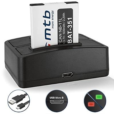 mtb more energy Batterie + Double Chargeur (USB) NB-11L pour Canon Ixus 175, 180, 275 HS, 285 HS .. Powershot A2500, A4000 IS, SX420 IS .. voir liste