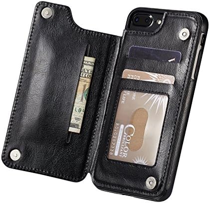 OmictonCase for iPhone 6 / 6s, Premium Leather iPhone Wallet Inner shell for shock-resistant credit cards Folio Flip Protective shell Defender Magnetic clasp Kickstand, Black