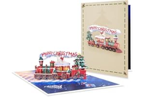 ALLDOMESS Biglietto di Natale 3D con Busta, Treno Natalizio da Sogno, Cartoline di Natale Pop Up per Bambini, Regalo di Natale per Mamma, Papà, Amici, Moglie, Marito