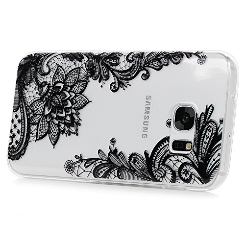 Lanveni Samsung Galaxy S7 Hülle, Handyhülle Galaxy S7 Case Etui Protective Case Cover TPU Silikon Schutzhülle Bumper Handytasche TPU-Bumper Weiche Silikon Case mit Lace Blumen Relief Cover Design + 1 x Stylus Stift + 1 x Staubdichte Stecker + 1 x Schutzfolie - 4