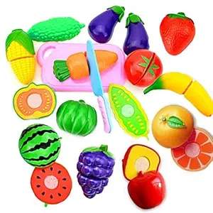 Paradigm Pictures Vegetables and Fruits Toys for Kids (10 pcs) Play Kitchen Set Toy with Various Fruits,Vegetables,Knives and Cutting Boards for Kids