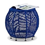 Geflochten: Geflochtener Strick Hocker in knalligem Blau - Runder Puff mit tollem Strick-Muster - Maße H x B x T: ca. 35 x 42 x 42 cm