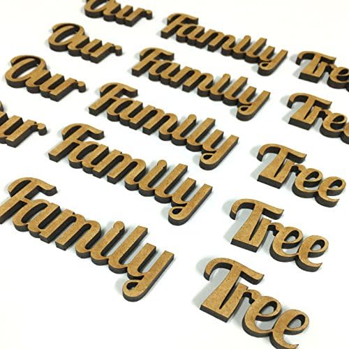 10 Sets of 'Our Family Tree' Words Wooden Cut Out MDF Script Blank Text for Family Trees