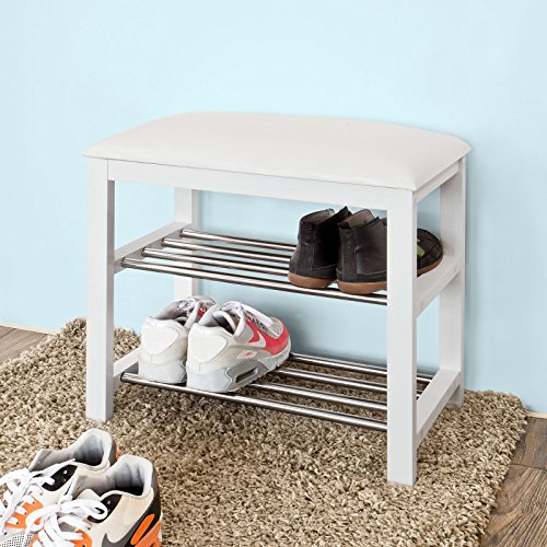 SoBuy® Mini Schuhbank,Sitzbank,Schuhregal, Schuhschrank, Schuhtruhe, Badregal mit 2 Böden,FSR18-K-W - 3