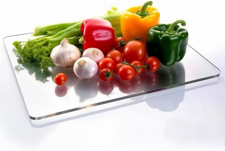Whats On Your Wall.com Clear Glass Chopping Board | Rectangular, 40L x 30W cm, 0.5 cm Thick | Heat Resistant, Non-Porous, Easy to Clean, Stain Resistant | Teal Gold White