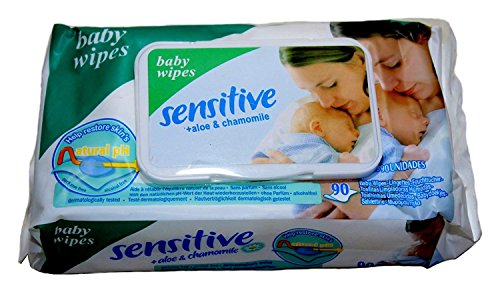 Chinmay Kids Sensitive Baby Cotton Wipes with Flip Top Soft Cleansing Anti Bacterial Travel Pack Parabeen Free + Aloe and Chamomile with 90 Wipes in 1 Pack