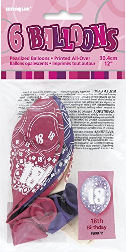 12″ Glitz Pink Latex 18th Birthday Balloons, Pack of 6 - 2