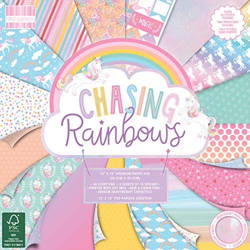 First Edition Premium Paper Pad 12"x12" Sheets (FSC) Chasing Rainbows-Blocco di Carta di Alta qualità, 30 x 30 cm, 48 Fogli, Multicolore, Multi Colour, 1