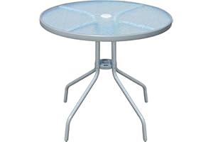 vidaXL Outdoor Table 80x71cm Steel Round Grey Glass Tabletop Garden Furniture