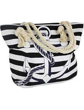 Sonia Originelli Shopper Strandtasche Kordel Seil Streifen Anker Anchor Maritim T021-AN-N