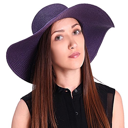 TININNA Damen Frauen Faltbar Böhmen Wide Rand Sonnenhut Strohhut Strandhut Sommerhut Sommer Hut Sonnenhuete Strand Kappe Sandstrand Sonnenhüte (Lila)