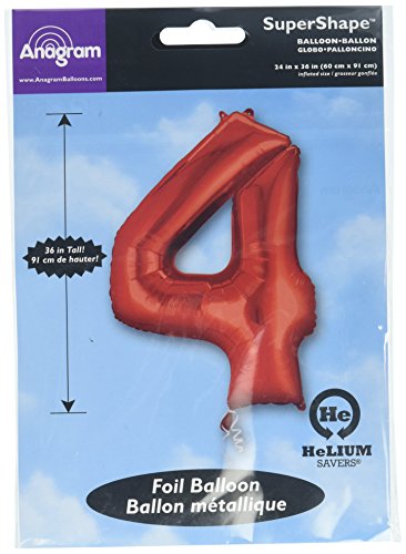 NEU Folienballon Große Zahl 4 rot, 66x86 cm