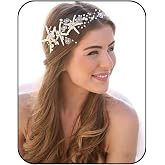 Hapibuy Braut Kopfschmuck Silber - Kristall Stirnband Mit Blättern & Perlen, Ca. 34 Cm