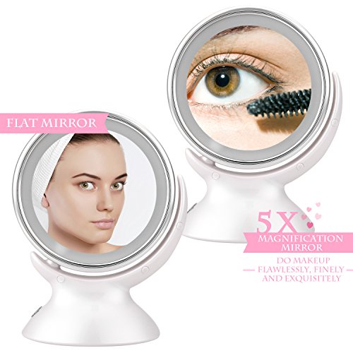 Molain Kosmetikspiegel mit LED Beleuchtung ,360 ° drehbare Make up Spiegel mit normal und 5-fache Vergrößerung für Badezimmer, Eitelkeit, Kosmetik - 3