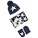 iikids®Boys/Girls Winter Cotton Cap Warm Wool Pom Pom Hat Baby Beanie Hat Knitted Cap Kids Hat Scarf Gloves Set Stars Navy Blue