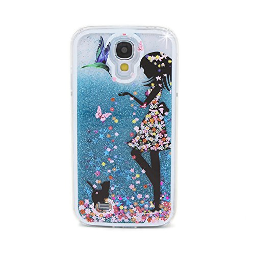 Für Samsung Galaxy S4 Hülle,Für Samsung Galaxy S4 Flüssigkeit Handyhülle,Funyye Luxus Luxuriös [Bunten Muster] Liebe Herzen Star Fließt Treibsand Durchsichtige Handytasche Glänzend Glitzer Diamond Diamant Fließen Flüssig Flüssigkeit Handyhülle Handy Hülle Case Tasche Crystal Case Durchsichtig Schutzhülle Etui Bumper Für Samsung Galaxy S4 + 1 x Frei Displayschutzfolie – Blau Glitter,Rock Mädchen - 2