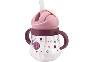 NOHLERLIFE Tazza per bambini 6+Mesi, con Cannuccia ponderata e anti-fuoriuscita, Transition Cup Bicchiere, con Manici, a prova di perdite, con Beccuccio Morbido, 260 ml, senza BPA (Viola)