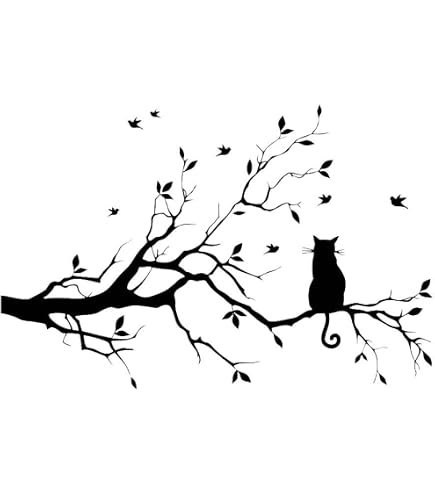 Wandaufkleber Katze Fängt Schmetterling – Schwarz, Vinyl, Ca. 35x25 Cm | Deko Für Wohnzimmer, Küche, Kinderzimmer