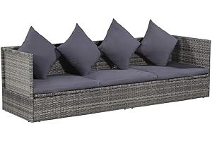 ‎FESTNIGHT Festnight- Gartensofa Sofabett Lounge-Bett aus Poly Rattan | Gartenmöbel Sofagarnitur mit Sitzpolster 200 x 60 x 58 cm Grau und Dunkelgrau