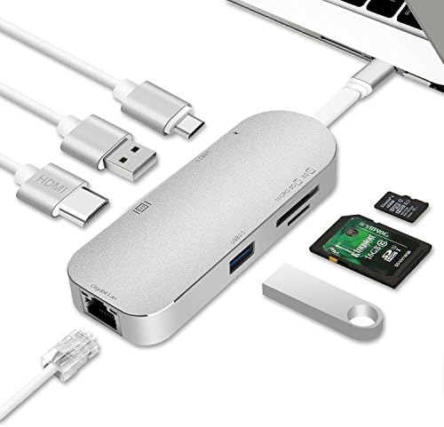 USB C Hub, Type C USB 3.0 to USB-C 4K HDMI Adapter, with Type C 3.1 Charging Port, 4K HDMI Output, Card Reader, 2 USB 3.0, and Hi-Speed Ethernet port Ports for MacBook Pro 2017/2016, Google Chromebook (Silver)