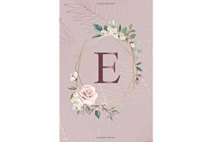 E: Tropical Rose Gold Wide Lined Notebook with Rose Gold Monogram Initial Letter E for Women & Girls - Nifty Personalized Blank Wide Lined Floral Journal & Diary