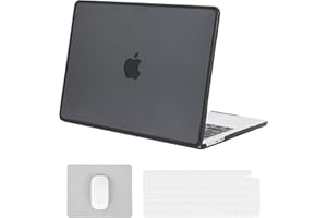 BlueSwan Hülle kompatibel mit MacBook Air 13,6 Zoll M2 A2681 M3 A3113 2022 2024, Schutzhülle mit TPU-Rahmen & transparenter Tastaturschutz & tragbares Mauspad, Mattschwarz