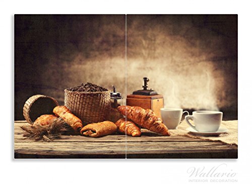 Wallario Herdabdeckplatte / Spritzschutz aus Glas, 2-teilig, 80x52cm, für Ceran- und Induktionsherde, Motiv Französisches Frühstück mit Café und Croissants