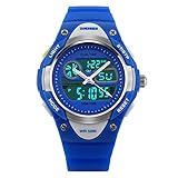 Kinder Digital Sport Uhren 50M Wasserdicht Doppel Zeitzon Analog Quarz Uhr LED Outdoor Militär Multifunktion Plastik Armbanduhr mit Kautschukband 12H/24H Kalender Datum Stoppuhr für Junge Mädchen